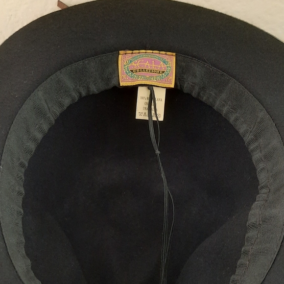 Scala Collezione Handcrafted Black Wool Hat Leather Braiding Detail - Picture 8 of 10